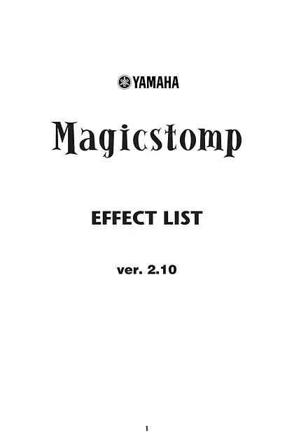 yamaha雅马哈Magicstomp BASS EFFECTS PROCESSOR Effect List